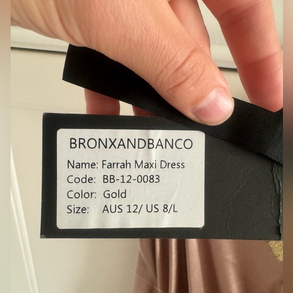 Bronx and Banco Farrah Maxi Dress Gold Satin Revolve size Large - Picture 7 of 7